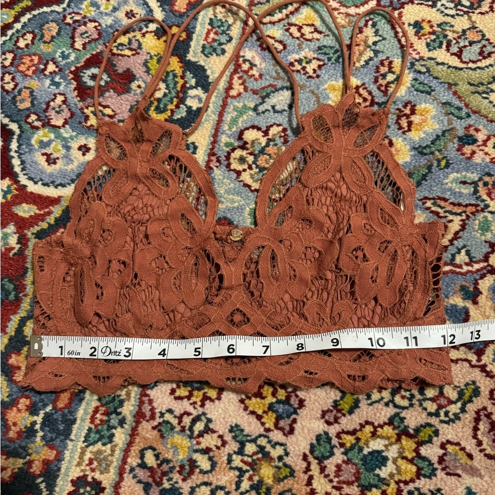 Free People Intimately Adella Rust Lace Bralette Longline Crochet Smocked Small - Picture 8 of 8
